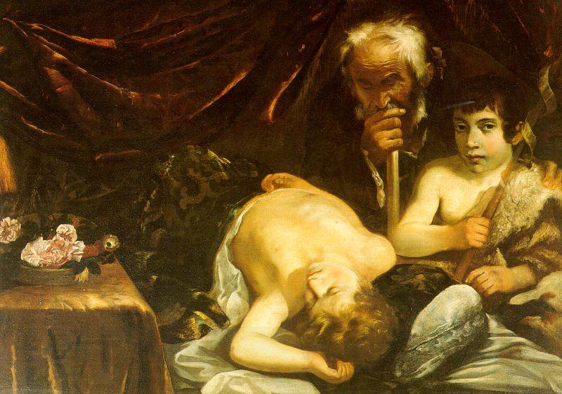 CAGNACCI, Guido Sleeping Christ with Zacharias John the Baptist oil painting picture